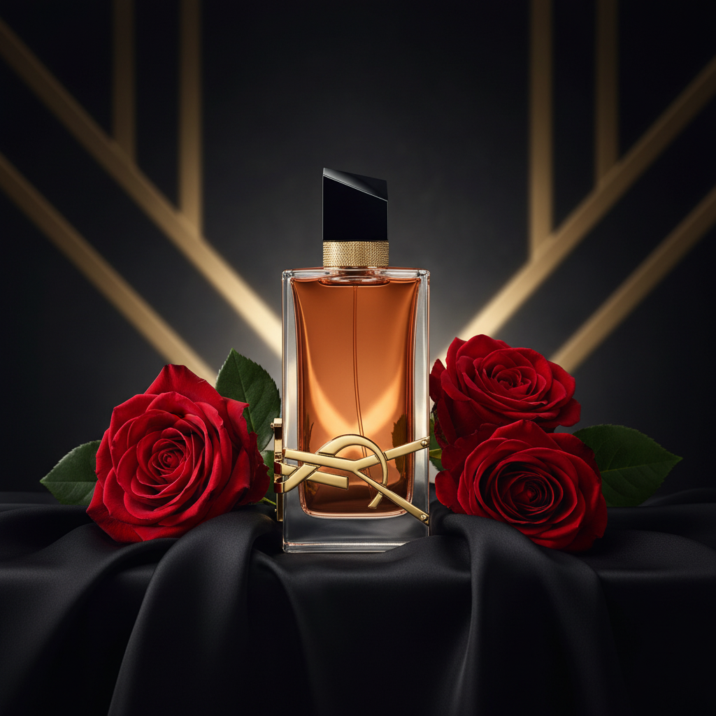 YSL Libre Le Parfum black silk roses lifestyle shot