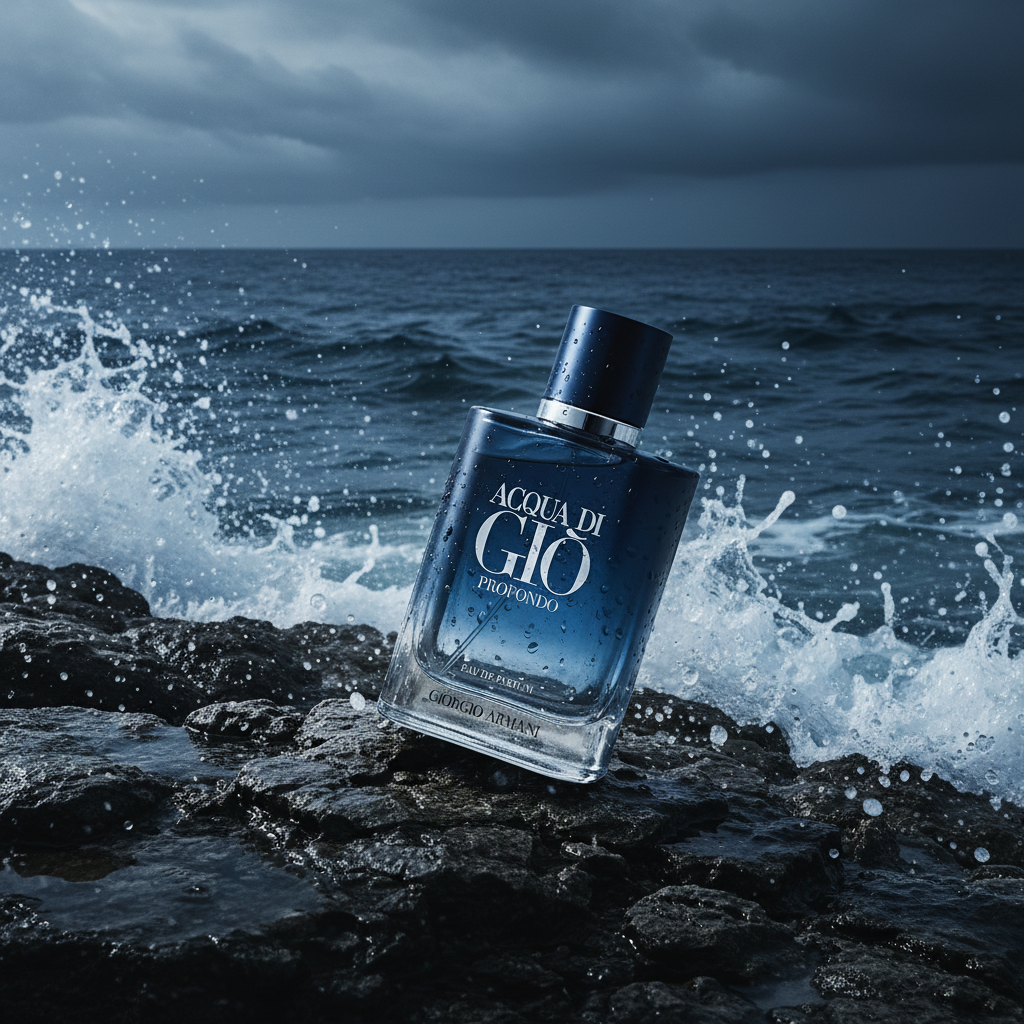 Acqua di Gio Profondo rocky shore ocean shot