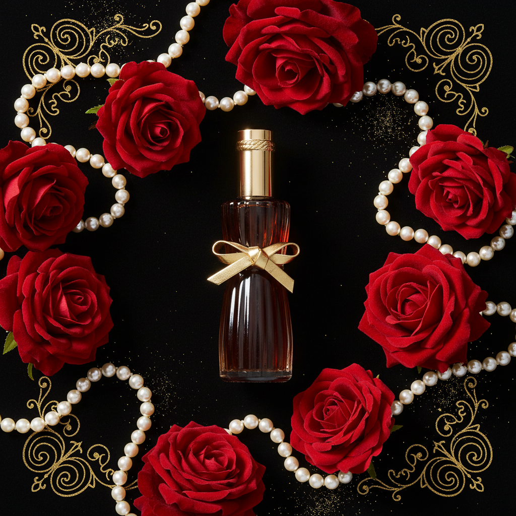 Youth-Dew Estee Lauder flat lay black gold shot
