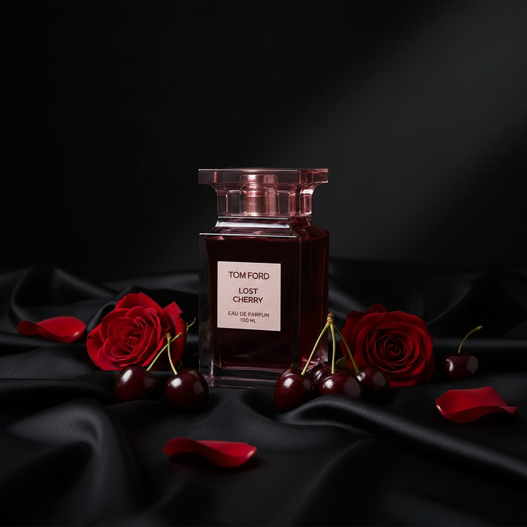 Tom Ford Lost Cherry Crimson dark cherries roses shot