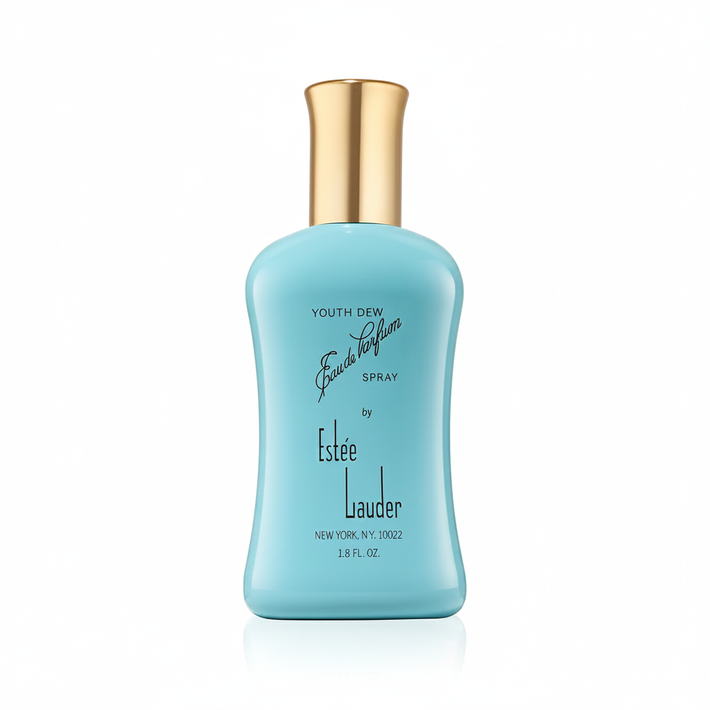 Youth Dew Estee Lauder turquoise white background studio shot