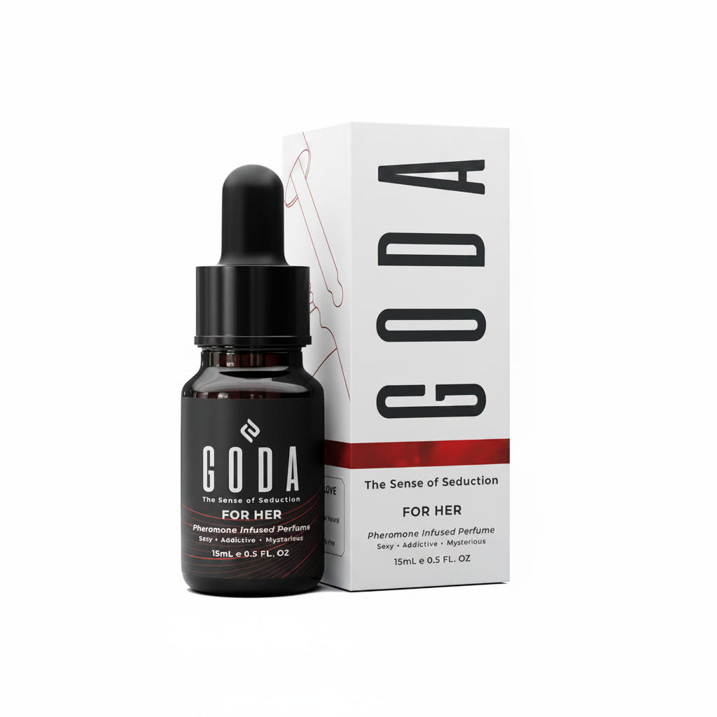 GODA pheromone perfume white background studio shot