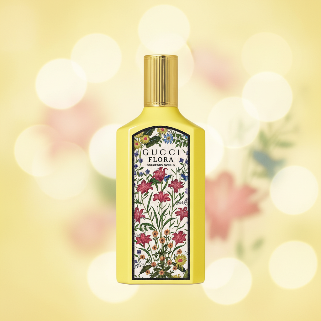 Gucci Flora Gorgeous Orchid yellow bokeh shot