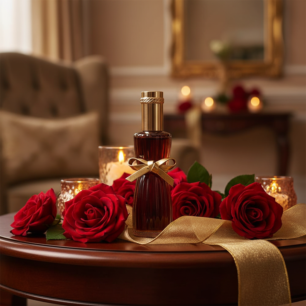 Youth-Dew Estee Lauder red roses lifestyle shot