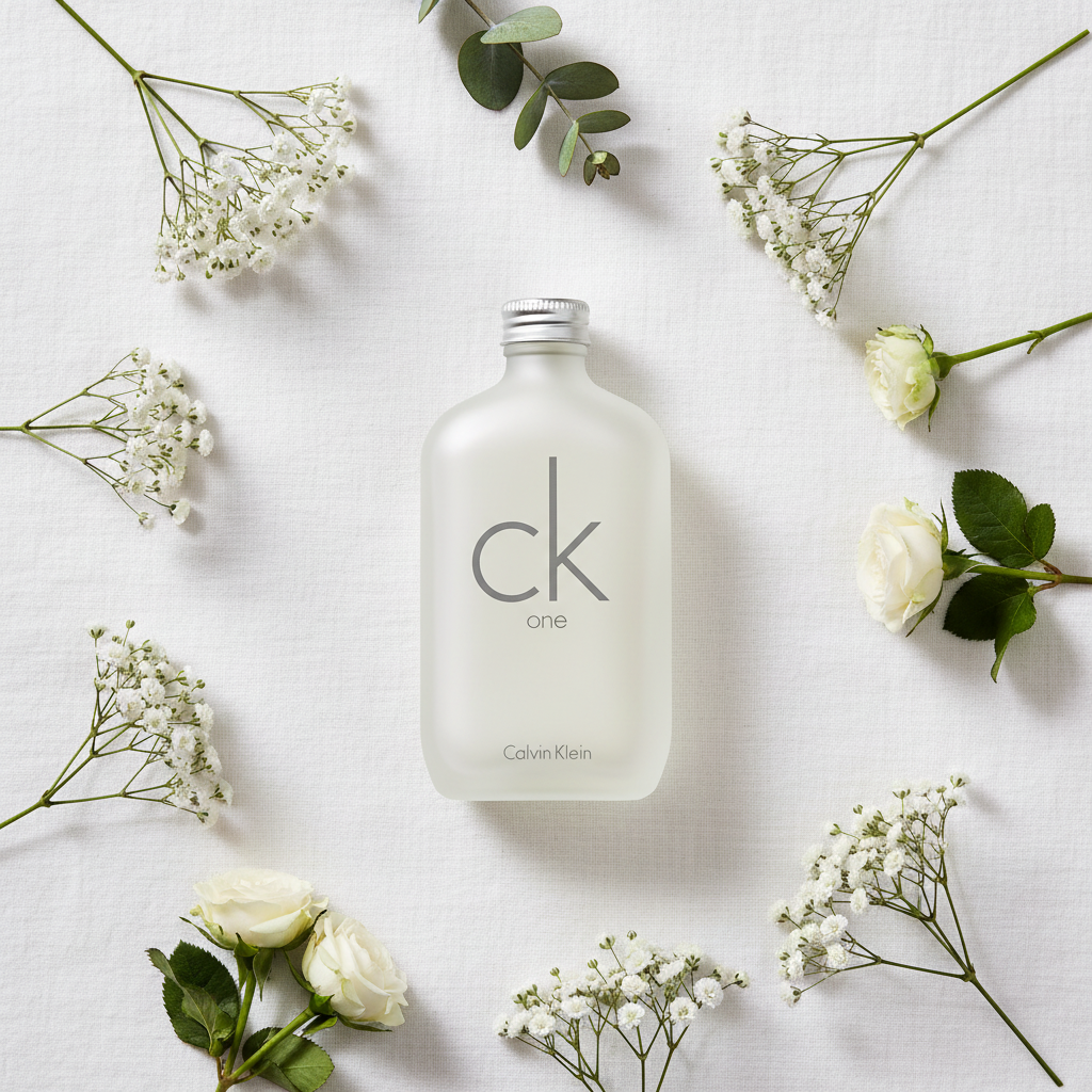 CK One Calvin Klein flat lay aesthetic shot